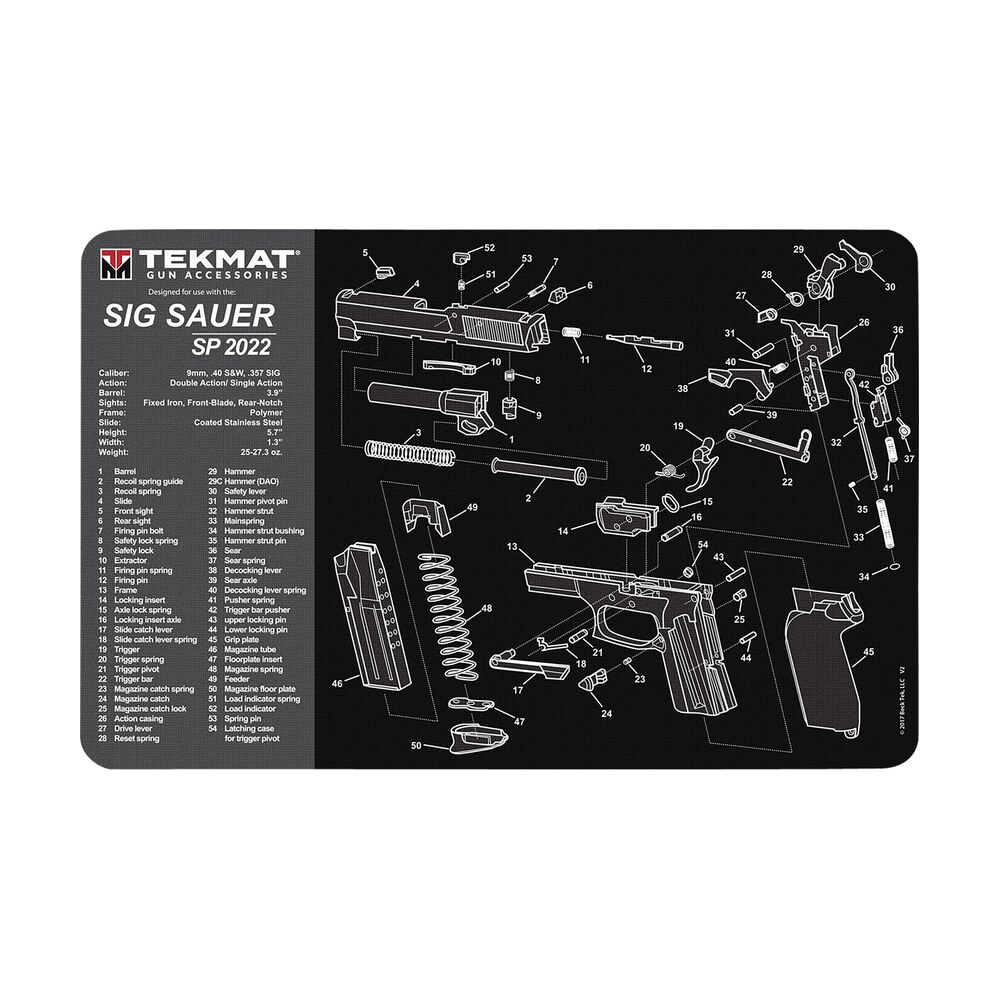 tekmat tekr17sigsp2022 cleaning mat black/gray rubber 11"x17" sig sauer sp 2022 parts diagram TekMat TEKR17SIGSP2022 Cleaning Mat Black/Gray Rubber 11"x17" Sig Sauer SP 2022 Parts Diagram Sports South item 155335