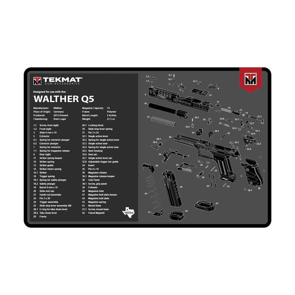 tekmat tekr17walq5sf walther q5 sf cleaning mat black/gray rubber 11"x17" walther q5 parts diagram TekMat TEKR17WALQ5SF Walther Q5 SF Cleaning Mat Black/Gray Rubber 11"x17" Walther Q5 Parts Sports South item 155341