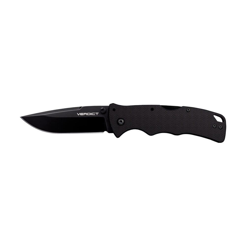 cold steel csflc3sp10a verdict 3" folding spear point plain black matte aus 10a ss blade/black g10 handle includes belt clip Cold Steel CSFLC3SP10A Verdict 3" Folding Spear Point Plain Black Matte AUS-10A SS Blade/Black Sports South item 155526