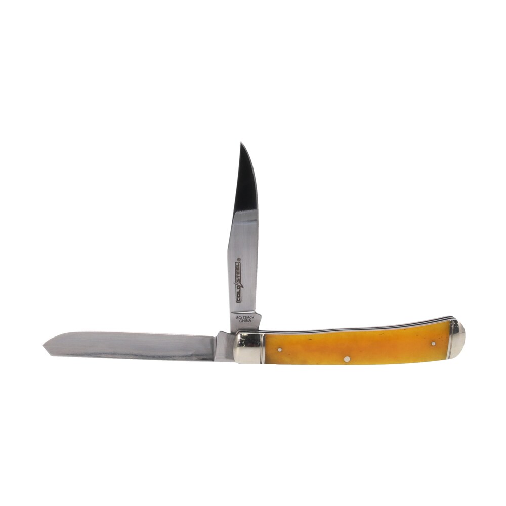 cold steel csfltrpry trapper 3" folding clip/spey plain 8cr13mov ss blade/yellow w/polished bolsters bone handle Cold Steel CSFLTRPRY Trapper 3" Folding Clip/Spey Plain 8Cr13MoV SS Blade/Yellow Sports South item 155551