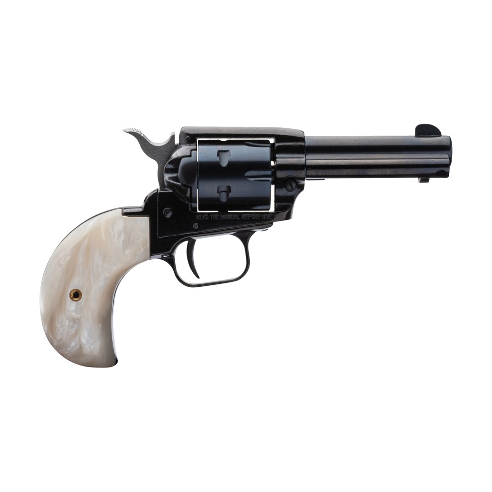heritage mfg rr22mb3bhprl rough rider 22 lr 22 wmr 6 shot, 3.50″ black steel barrel, black zinc alloy frame, black cylinder, white pearl birdshead grip, hammer/thumb safety, exposed hammer Heritage Mfg RR22MB3BHPRL Rough Rider 22 LR 22 WMR 6 Shot, 3.50" Black Steel Sports South item 15558