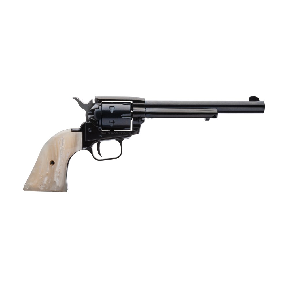 heritage mfg rr22mb6prl rough rider 22 lr 22 wmr 6 shot 6.50″ black barrel, cylinder & frame, altamont white pearl grips Heritage Mfg RR22MB6PRL Rough Rider 22 LR 22 WMR 6 Shot 6.50" Black Sports South item 15559