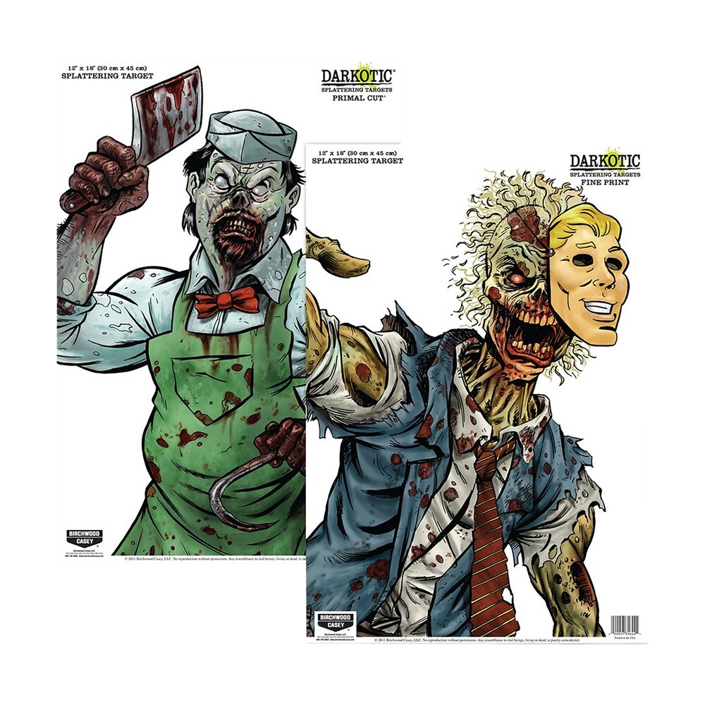 birchwood casey 35638 darkotic primal cut zombie butcher/lawyer hanging paper all firearms 12" x 18" impact enhancement splatter 8 targets Birchwood Casey 35638 Darkotic Primal Cut Zombie Butcher/Lawyer Hanging Paper All Firearms 12" Sports South item 155756