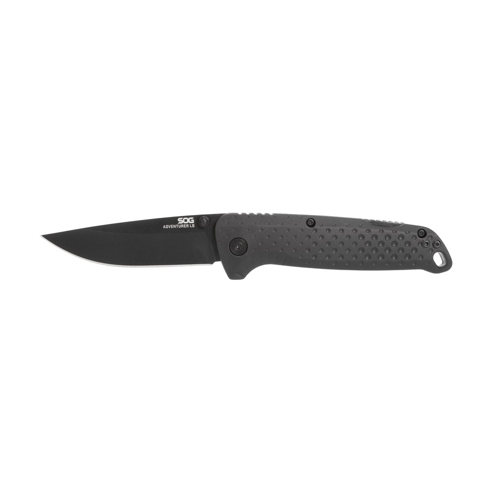 s.o.g sog13110143 adventure lb 3.50" folding drop point plain black tini 5cr15mov blade, black textured grn handle S.O.G SOG13110143 Adventure LB 3.50" Folding Drop Point Plain Black TiNi 5Cr15MoV Blade, Black Sports South item 155807