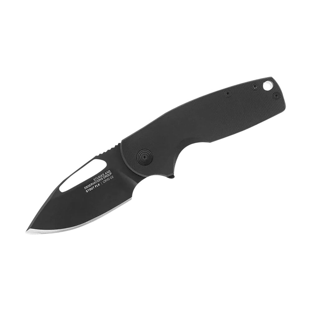 s.o.g sog14030257 stout flk 2.62" folding clip point plain black tini cryo d2 blade, black textured g10 handle S.O.G SOG14030257 Stout FLK 2.62" Folding Clip Point Plain Black TiNi Cryo D2 Blade, Black Sports South item 155809