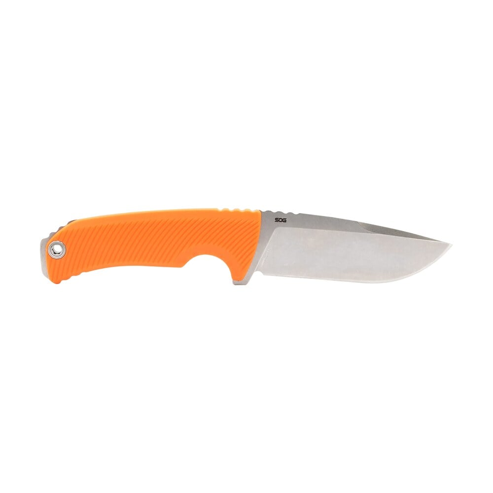 s.o.g sog17060343 tellus fx 4.20" fixed clip point plain stonewashed cryo 440c ss blade/ blaze orange textured grn handle S.O.G SOG17060343 Tellus FX 4.20" Fixed Clip Point Plain Stonewashed Cryo 440C SS Blade/ Blaze Sports South item 155813