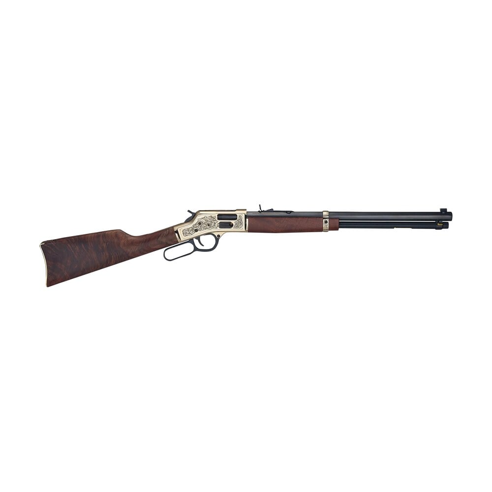 henry h006gmd side gate deluxe 357 mag/38 special 10+1 20" blued octagon barrel, engraved polished brass rec, semi fancy american walnut stock, adj. sight Henry H006GMD Side Gate Deluxe 357 Mag/38 Special 10+1 20" Blued Octagon Sports South item 155945