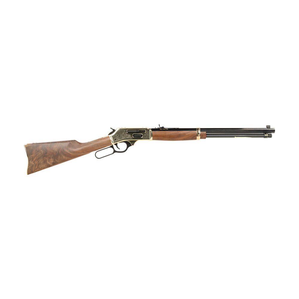 henry h009bgwl wildlife 30 30 win 5+1 20" blued octagon, polished brass engraved rec, american walnut furniture, adj. brass buckhorn sight Henry H009BGWL Wildlife 30-30 Win 5+1 20" Blued Octagon, Polished Brass Engraved Rec, American Sports South item 155955