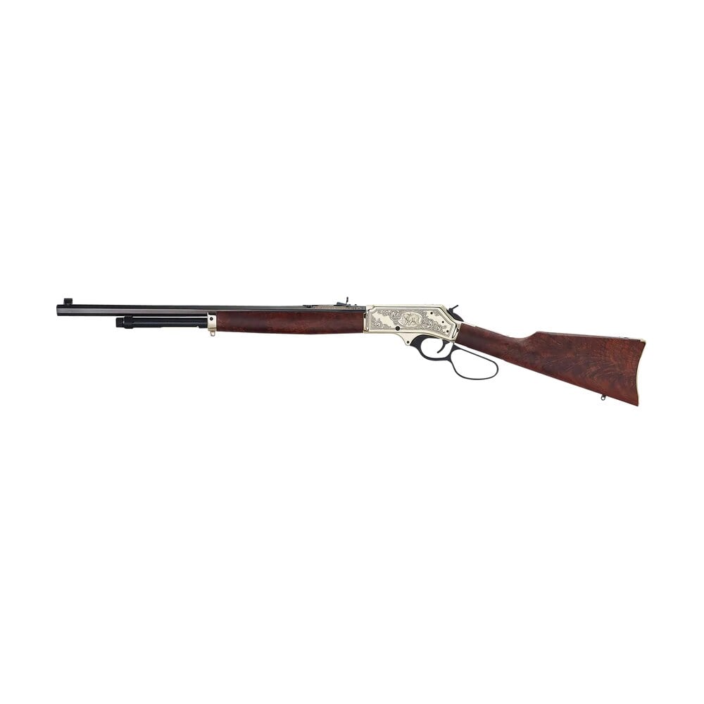 henry h010bgwl wildlife 45 70 gov 4+1 22" blued octagon, polished brass engraved rec, american walnut furniture, large loop lever, adj. brass bead sight Henry H010BGWL Wildlife 45-70 Gov 4+1 22" Blued Octagon, Polished Brass Engraved Rec, American Sports South item 155956