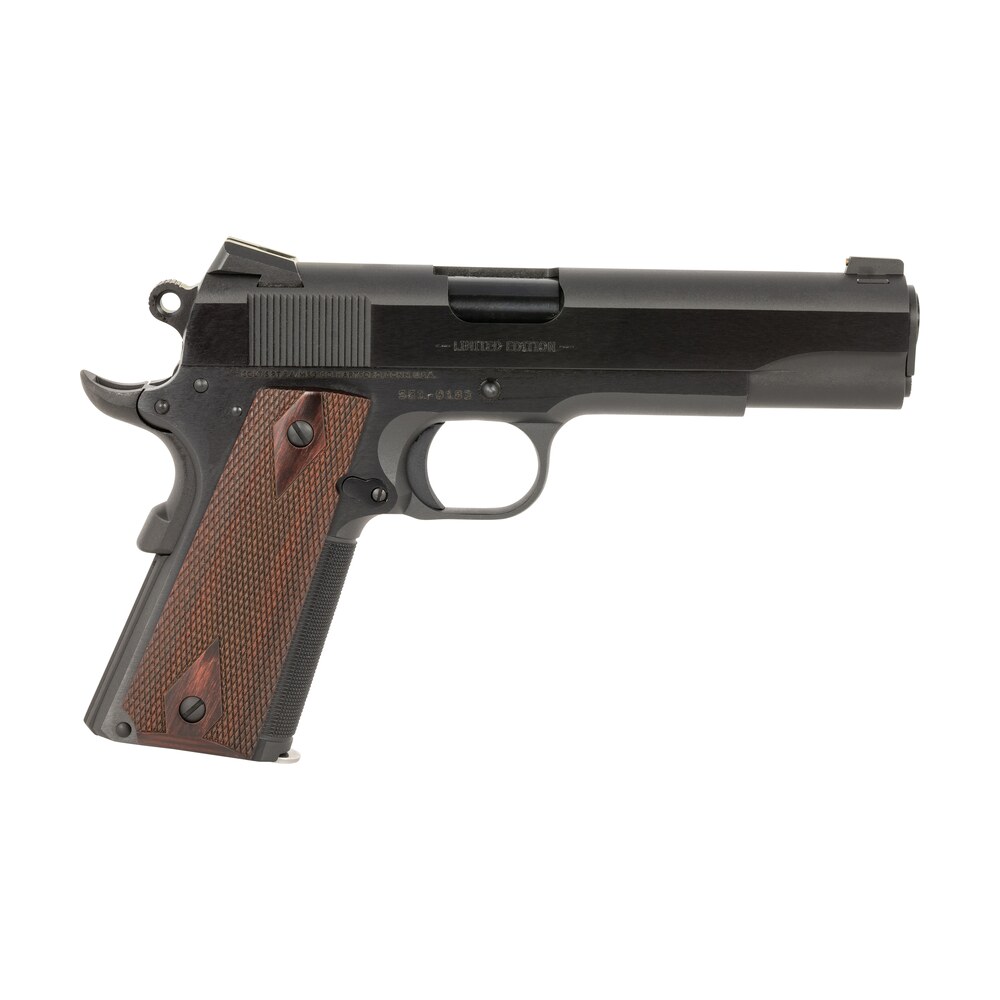 colt mfg o1911se a1 government limited edition 45 acp 7+1 5" blued national match barrel, blued steel serrated slide, blued carbon steel frame w/beavertail, rosewood checkered grip, ambidextrous Colt Mfg O1911SE-A1 Government Limited Edition 45 ACP 7+1 5" Blued National Match Sports South item 156052