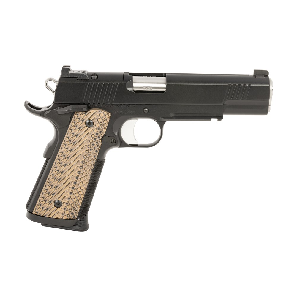 dan wesson 01799 specialist 45 acp 8+1 (2) 5" match grade stainless barrel, black, beavertail frame with pic. rail, optic cut serrated side, black/brown g10 grip, night sights Dan Wesson 01799 Specialist 45 ACP 8+1 (2) 5" Match Grade Stainless Sports South item 156210