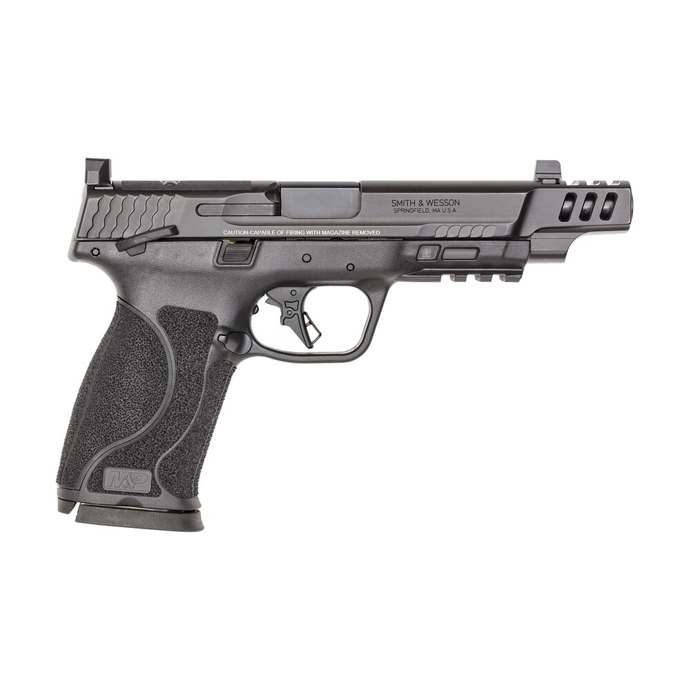 smith & wesson 13915 m&p pc m2.0 full size 10mm auto 15+1 5.60" black armornite ported stainless steel barrel, black armornite optic cut/serrated stainless steel slide & polymer frame w/picatinny rail Smith & Wesson 13915 M&P PC M2.0 Full Size 10mm Auto 15+1 5.60" Black Armornite Ported Sports South item 156638