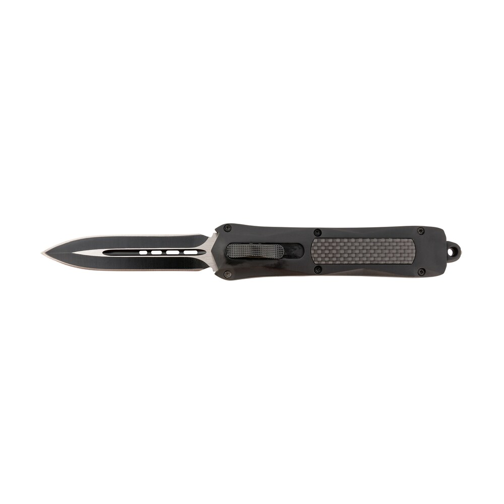 steel river knives a163bd spartan 3.50" otf dagger plain black/silver 440c ss blade/ black w/carbon fiber inlay aluminum zinc alloy handle Steel River Knives A163BD Spartan 3.50" OTF Dagger Plain Black/Silver 440C SS Blade/ Black Sports South item 156651
