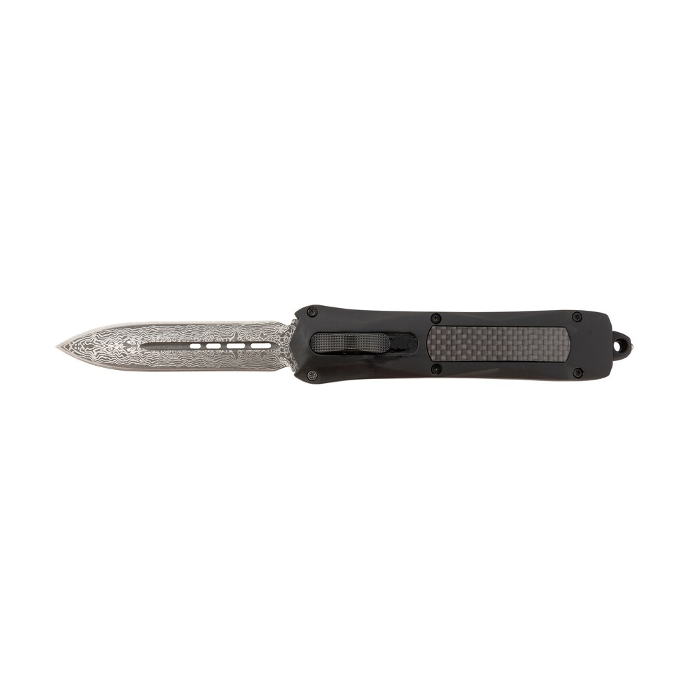 steel river knives a163bdd spartan 3.50" otf dagger plain damascus 440c ss blade/black w/carbon fiber inlay aluminum zinc alloy handle Steel River Knives A163BDD Spartan 3.50" OTF Dagger Plain Damascus 440C SS Blade/Black Sports South item 156652