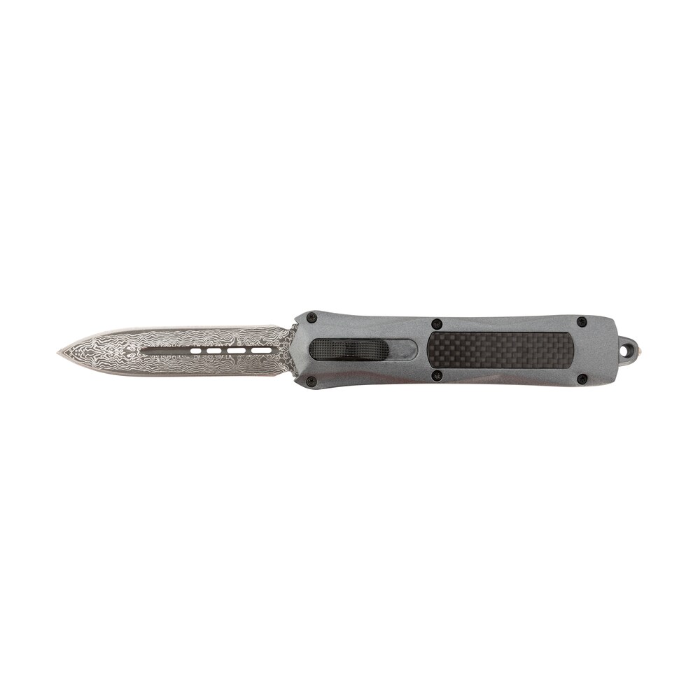 steel river knives a163bdd spartan 3.50" otf dagger plain damascus 440c ss blade/gray w/carbon fiber inlay aluminum zinc alloy handle Steel River Knives A163BDD Spartan 3.50" OTF Dagger Plain Damascus 440C SS Blade/Gray Sports South item 156654
