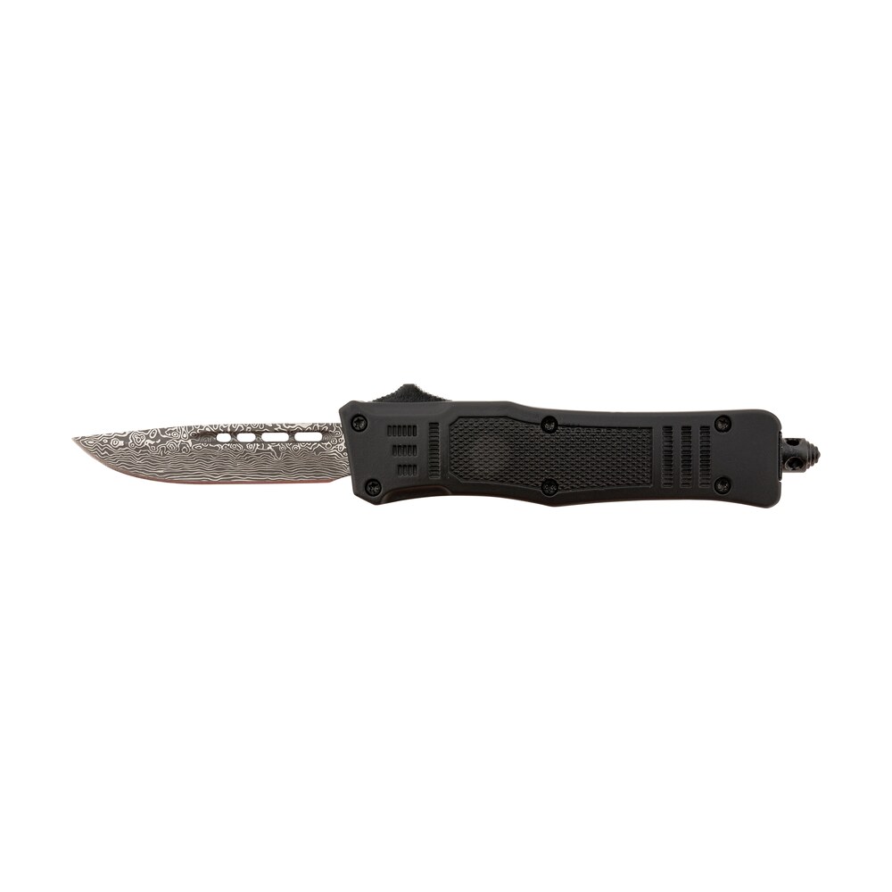 steel river knives mt616bddp spartan mini 2.75" otf drop point plain laser etched damascus 440c ss blade/4.25" black aluminum zinc alloy handle Steel River Knives MT616BDDP Spartan Mini 2.75" OTF Drop Point Plain Laser Etched Damascus 440C Sports South item 156659
