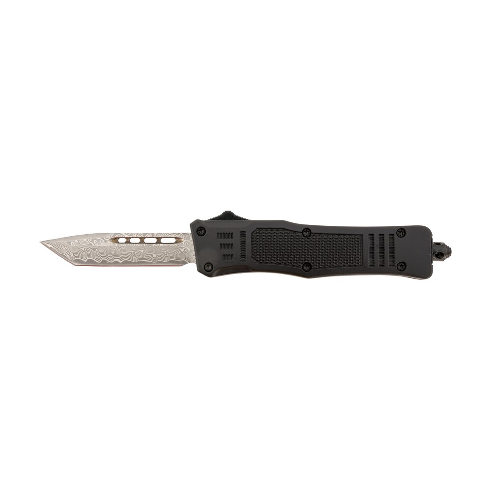 steel river knives mt616brdamt spartan mini 2.75" otf tanto plain real damascus/4.25" black aluminum zinc alloy handle Steel River Knives MT616BRDAMT Spartan Mini 2.75" OTF Tanto Plain Real Damascus/4.25" Black Sports South item 156662