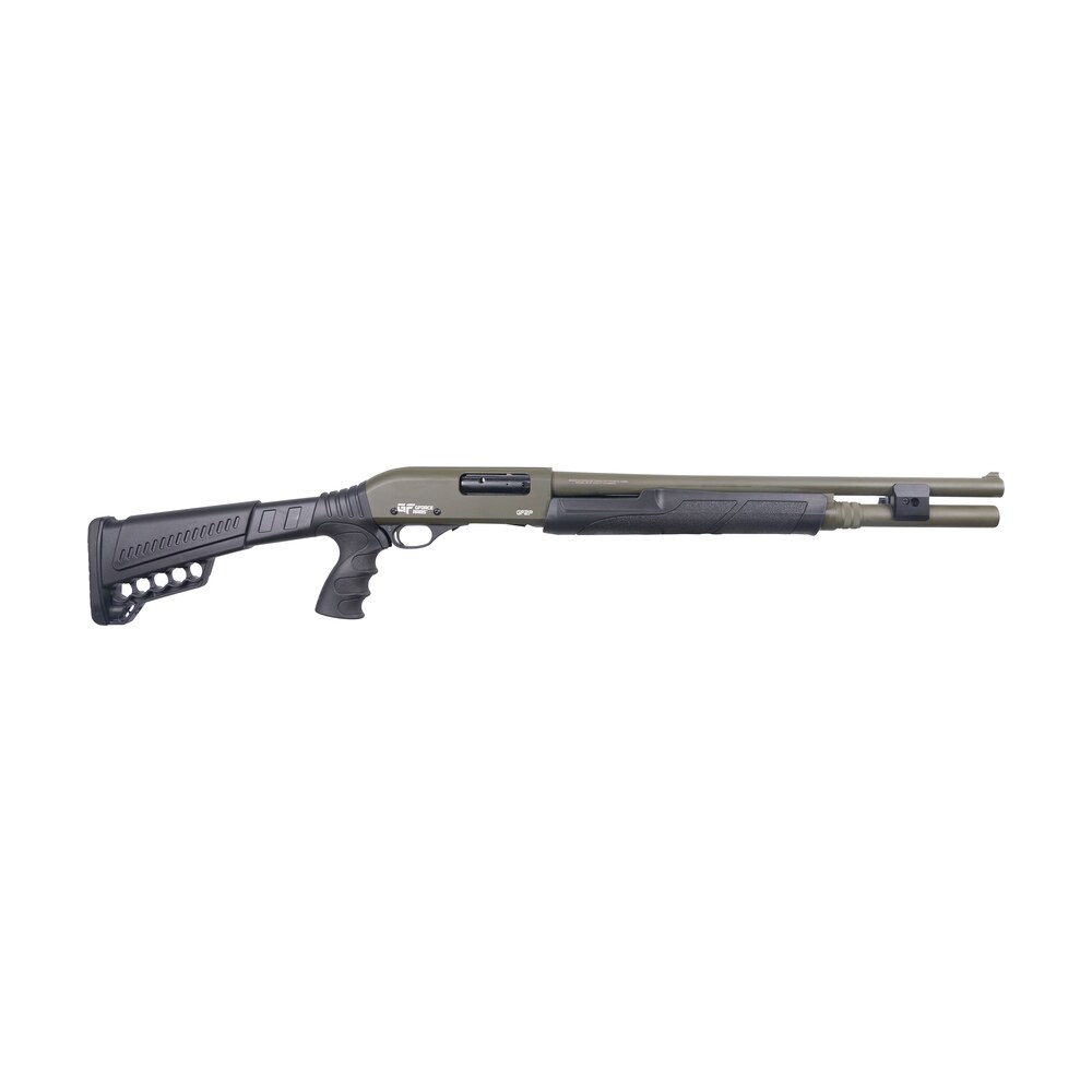 gforce arms gf2p12 gf2p 12 gauge pump 3" chamber 7+1 20" fixed cylinder bore, od green barrel/rec, black furniture, 5rd shell carrier stock, rubber pistol grip, blade sight, 3rd shell holder on rec Gforce Arms GF2P12 GF2P 12 Gauge Pump 3" Chamber 7+1 20" Fixed Cylinder Bore, OD Green Sports South item 156778