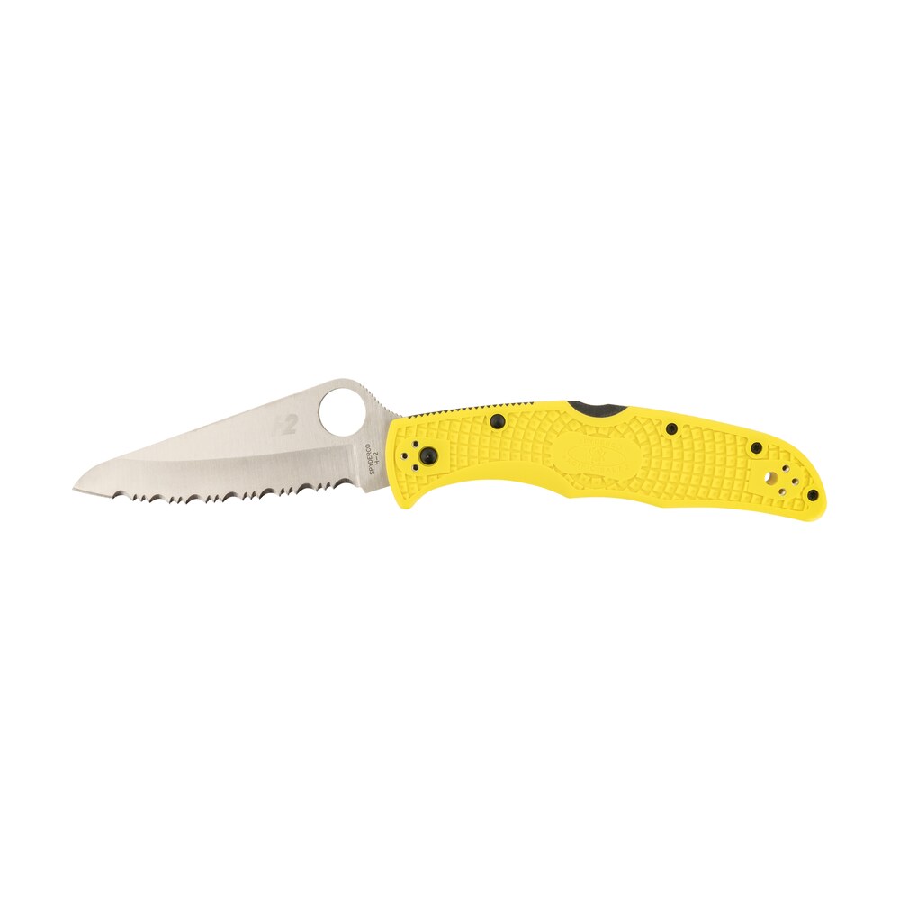 spyderco c91syl2 pacific salt 2 3.78" folding serrated stonewashed h2 steel/blade yellow frn handle Spyderco C91SYL2 Pacific Salt 2 3.78" Folding Serrated Stonewashed H2 Steel/Blade Yellow FRN Sports South item 156817