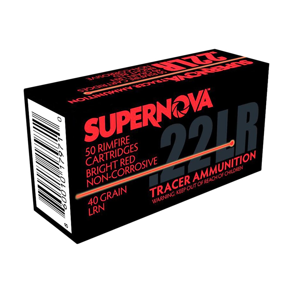 supernova pmsn22lrr red tracer non corrosive 22 lr 40 gr lead round nose 50 per box/ 100 cs Supernova PMSN22LRR Red Tracer Non-Corrosive 22 LR 40 gr Lead Round Nose 50 Per Box/ 100 Cs Sports South item 156923
