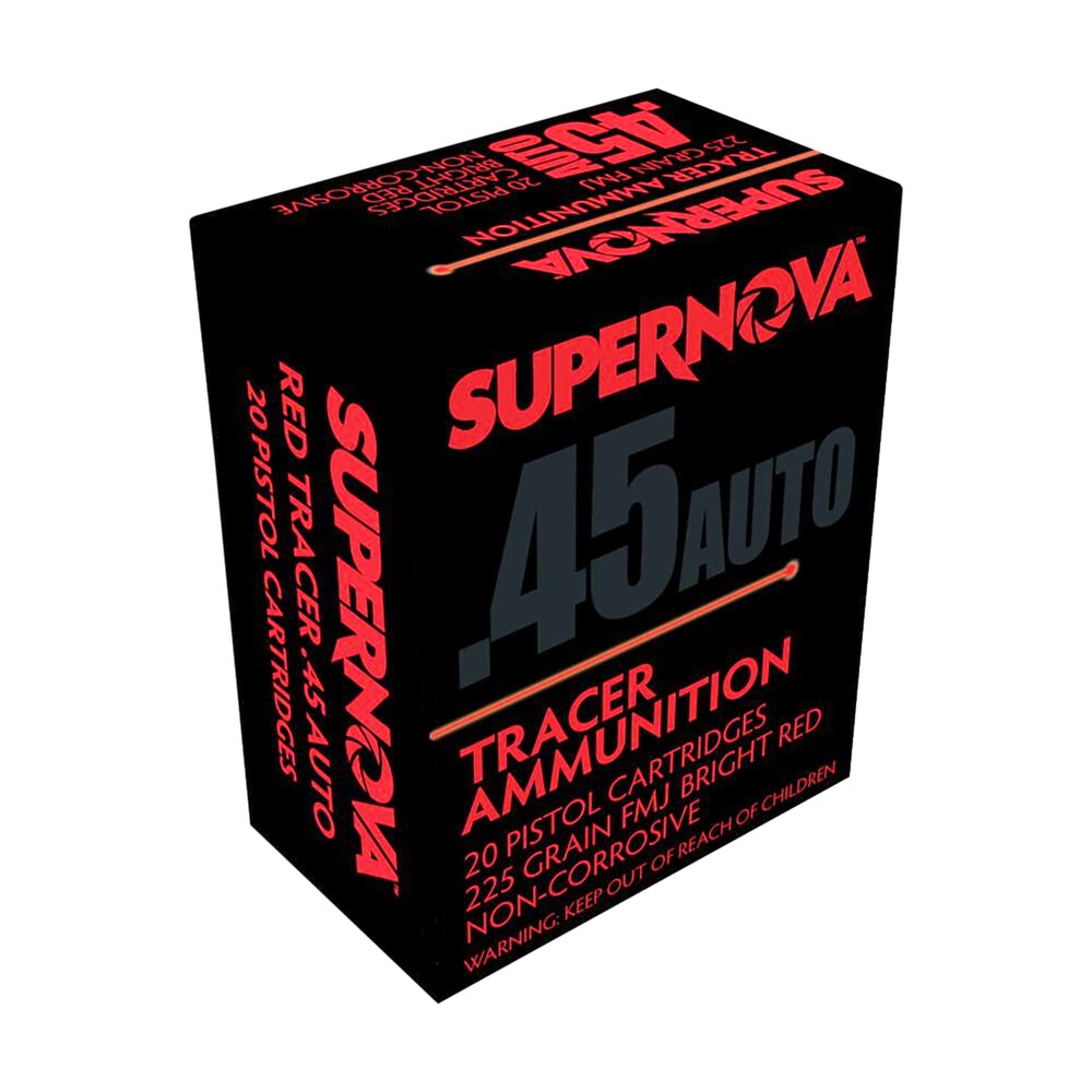 supernova pmsn45acr red tracer non corrosive 45 acp 225 gr full metal jacket 20 per box/ 50 cs Supernova PMSN45ACR Red Tracer Non Corrosive 45 ACP 225 gr Full Metal Jacket 20 Per Box/ 50 Cs Sports South item 156925