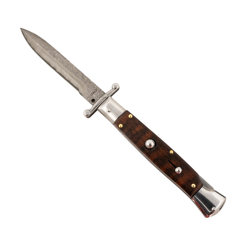 steel river knives sgswrdam spartan 3.9" italian bayonet damascus 5.1" snakewood buffalo horn handle side open Steel River Knives SGSWRDAM Spartan 3.9" Italian Bayonet Damascus 5.1" Snakewood Buffalo Horn Sports South item 156990