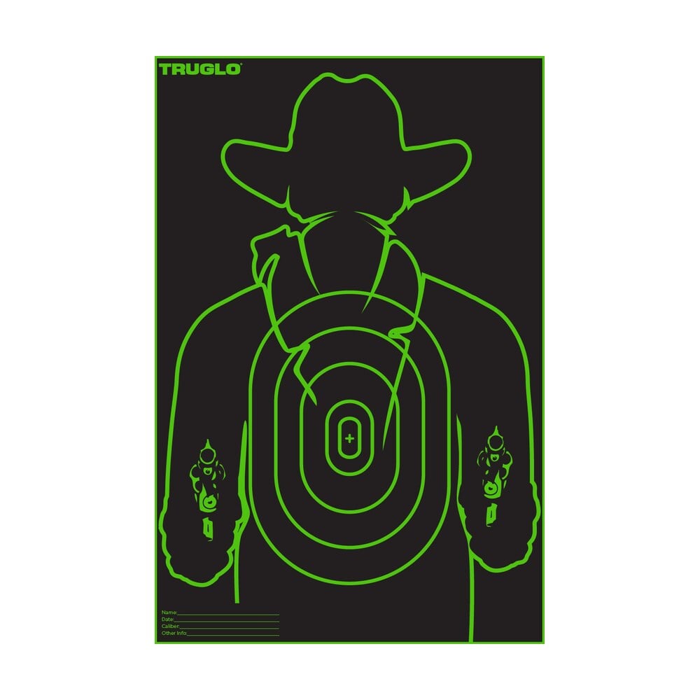 truglo tg16a12b tru see gunslinger target self adhesive heavy paper black/green 12"x18" cowboy 12 pack TruGlo TG16A12B Tru-See Gunslinger Target Self-Adhesive Heavy Paper Black/Green 12"x18" Cowboy Sports South item 157031