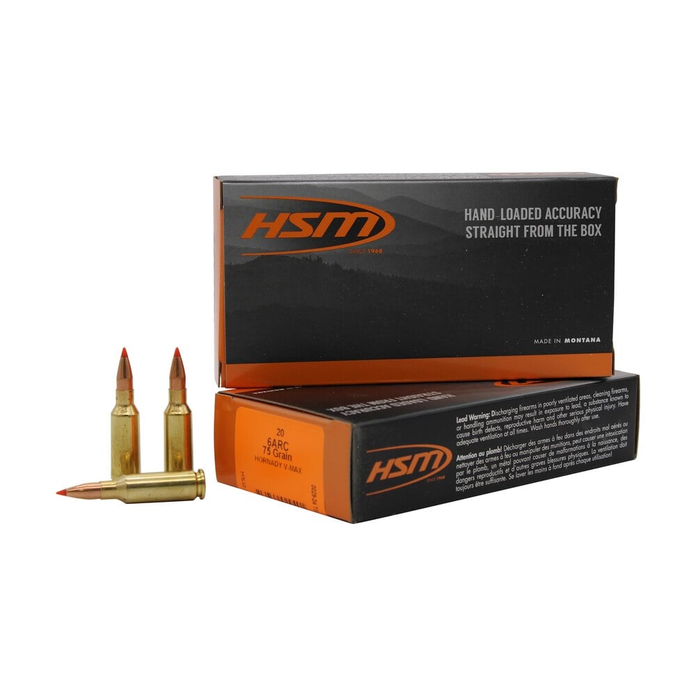 hsm 6arc1n centerfire rifle v max 6mm arc 75 gr jacket hollow point 20 per box/ 25 case HSM 6ARC1N Centerfire Rifle V-Max 6mm ARC 75 gr Jacket Hollow Point 20 Per Box/ 25 Case Sports South item 157076