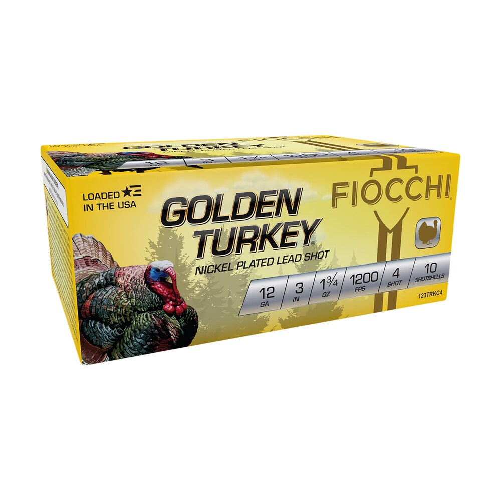 fiocchi 123trkc4 golden turkey 12gauge 3" 1 3/4oz 4shot 10 per box/10 case Fiocchi 123TRKC4 Golden Turkey 12Gauge 3" 1 3/4oz 4Shot 10 Per Box/10 Case Sports South item 157268