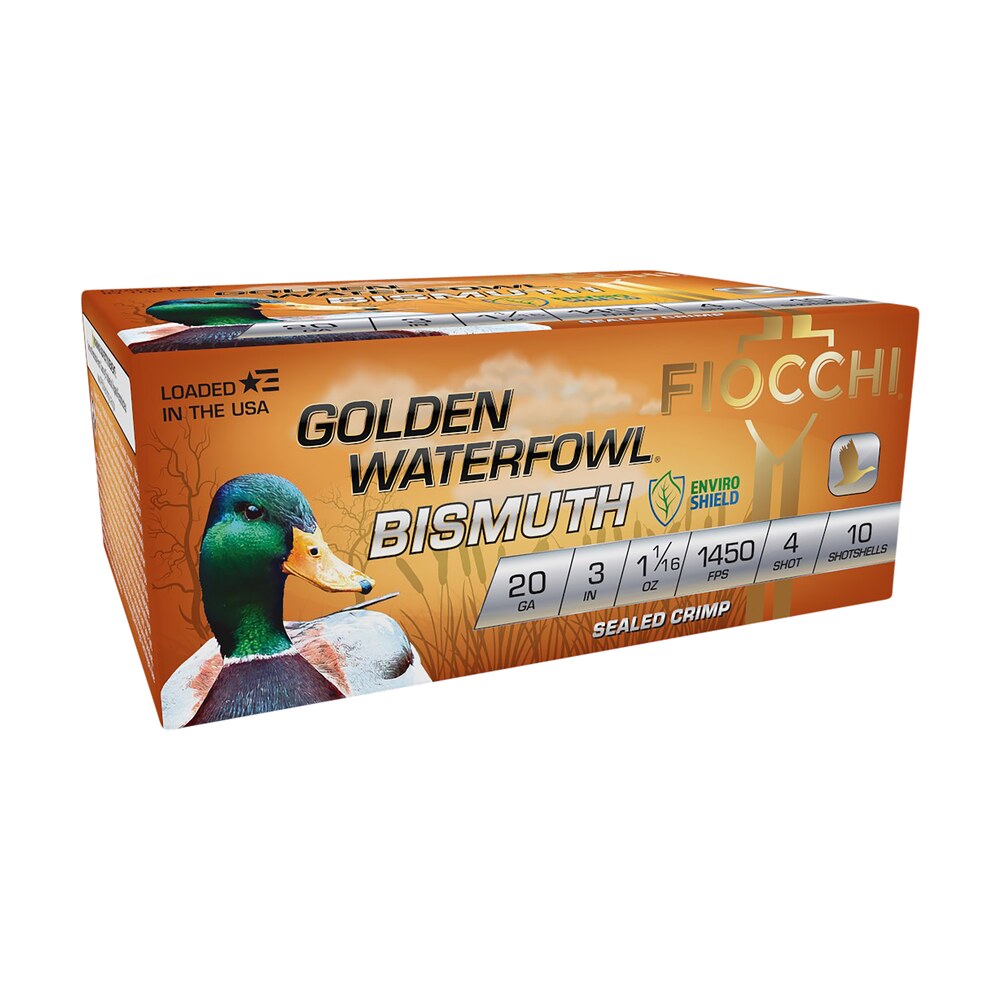 fiocchi 203gb4 golden waterfowl bismuth 20gauge 3" 1 1/16oz 4shot 10 per box/10 case Fiocchi 203GB4 Golden Waterfowl Bismuth 20Gauge 3" 1 1/16oz 4Shot 10 Per Box/10 Case Sports South item 157276