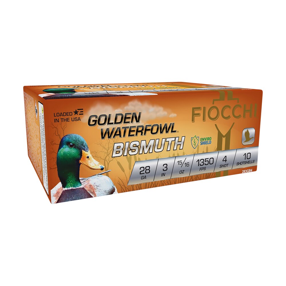 fiocchi 283gb4 golden waterfowl bismuth 28gauge 3" 15/16oz 4shot 10 per box/10 case Fiocchi 283GB4 Golden Waterfowl Bismuth 28Gauge 3" 15/16oz 4Shot 10 Per Box/10 Case Sports South item 157277