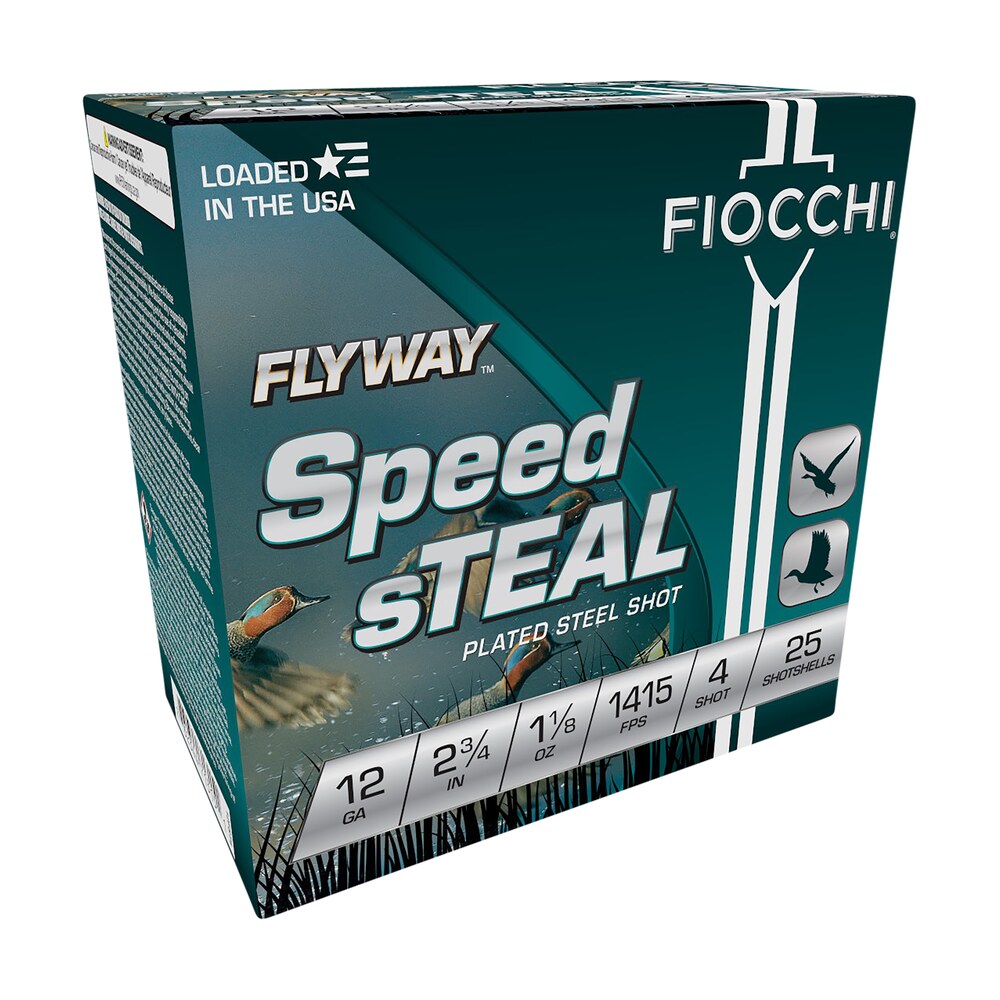 fiocchi 12fst4 flyway speed steel 12gauge 2.75" 1 1/8oz 4shot 25 per box/10 case Fiocchi 12FST4 Flyway Speed Steel 12Gauge 2.75" 1 1/8oz 4Shot 25 Per Box/10 Case Sports South item 157278