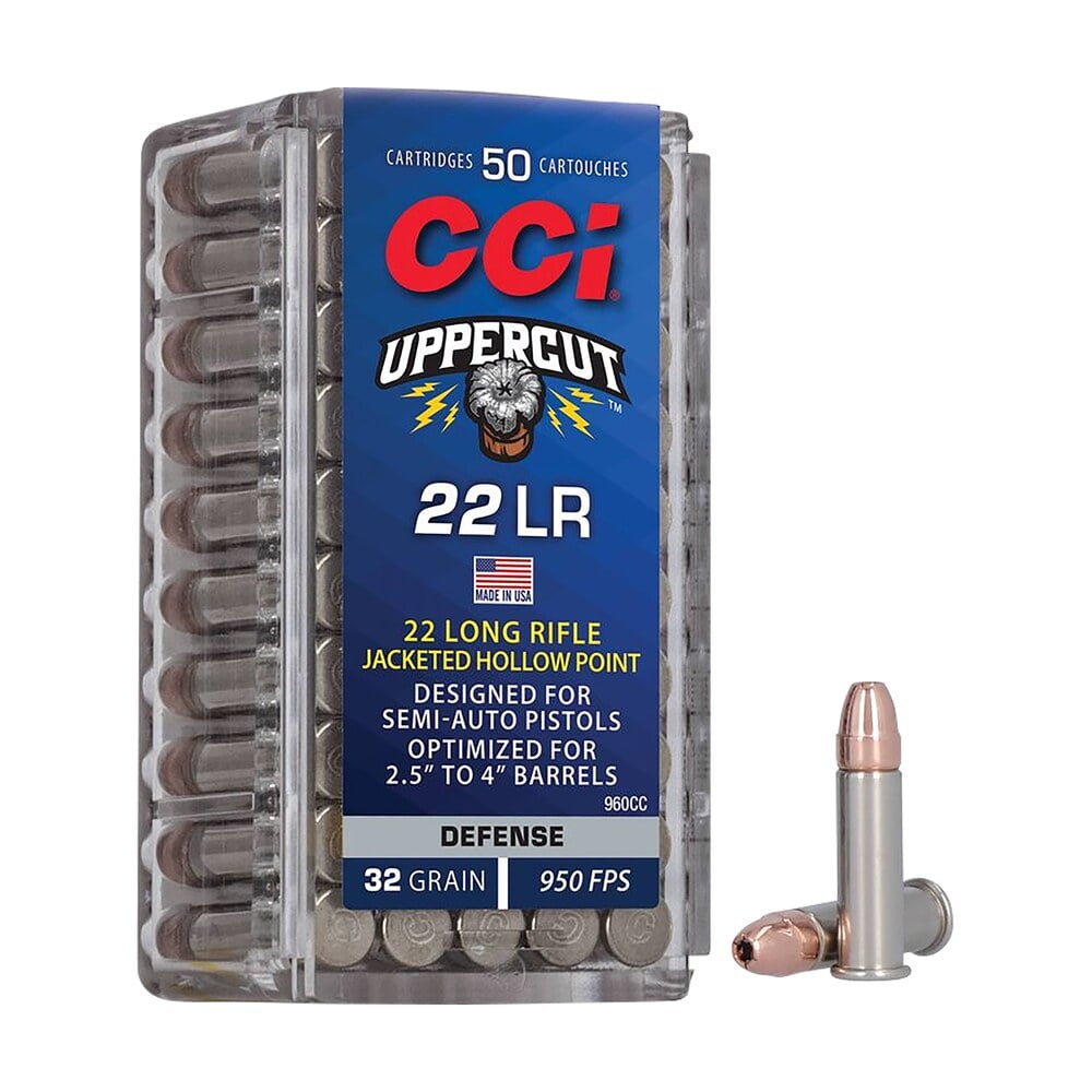 cci 960cc uppercut defense 22lr 32gr jacketed hollow point 50 per box/100 case CCI 960CC Uppercut Defense 22LR 32gr Jacketed Hollow Point 50 Per Box/100 Case Sports South item 157551