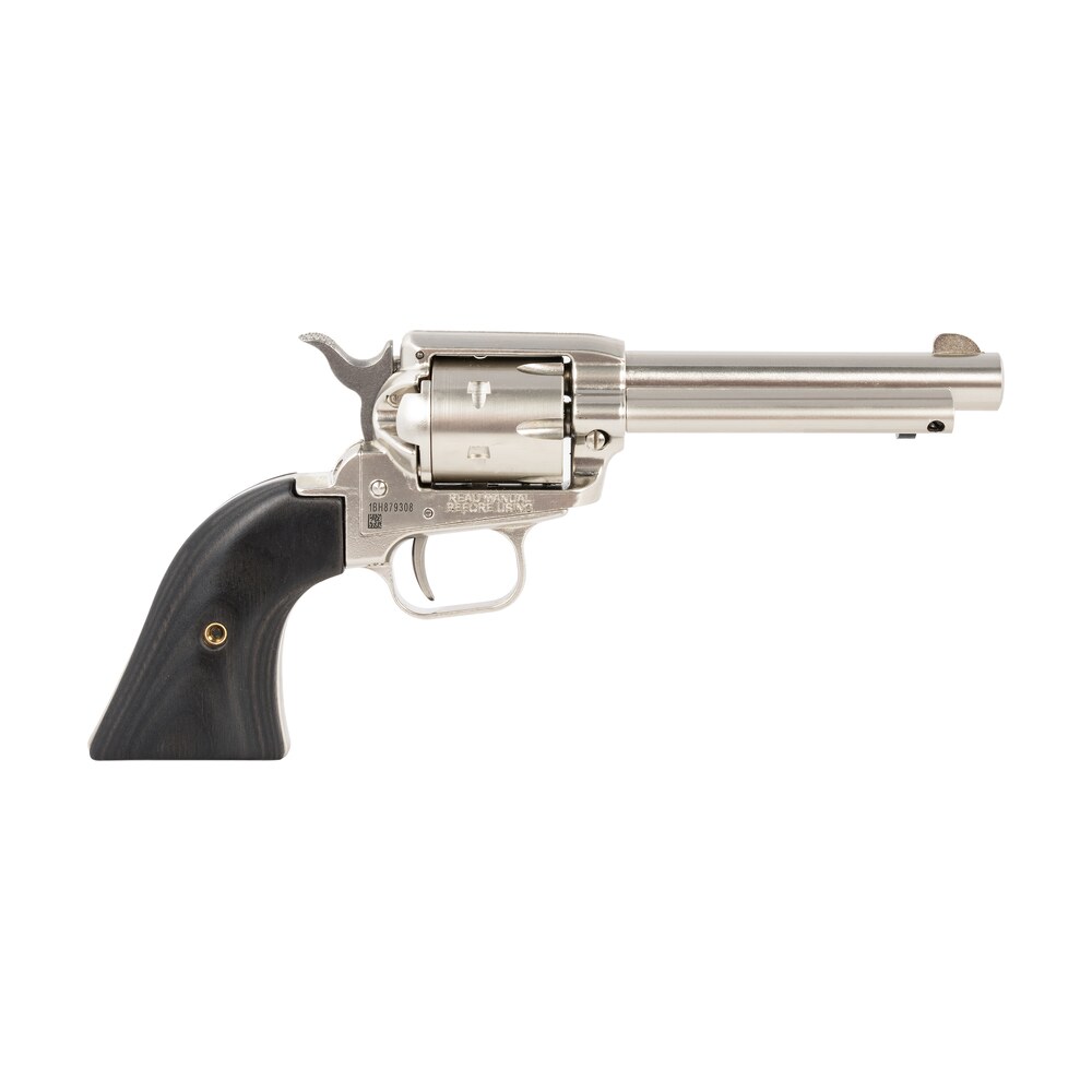 heritage mfg rr22ni4bw rough rider 22 lr 6 shot, 4.75" black nitride steel barrel, black nitride zinc alloy frame, black cylinder, black laminate grip, manual safety, exposed hammer Heritage Mfg RR22NI4BW Rough Rider 22 LR 6 Shot, 4.75" Black Nitride Steel Sports South item 157594