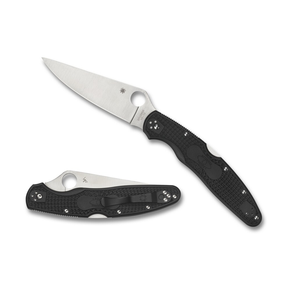 spyderco c07pbk4 police 4 lightweight 4.39" folding plain satin vg 10 ss blade/black textured frn handle includes pocket clip Spyderco C07PBK4 Police 4 Lightweight 4.39" Folding Plain Satin VG-10 SS Blade/Black Textured Sports South item 158031