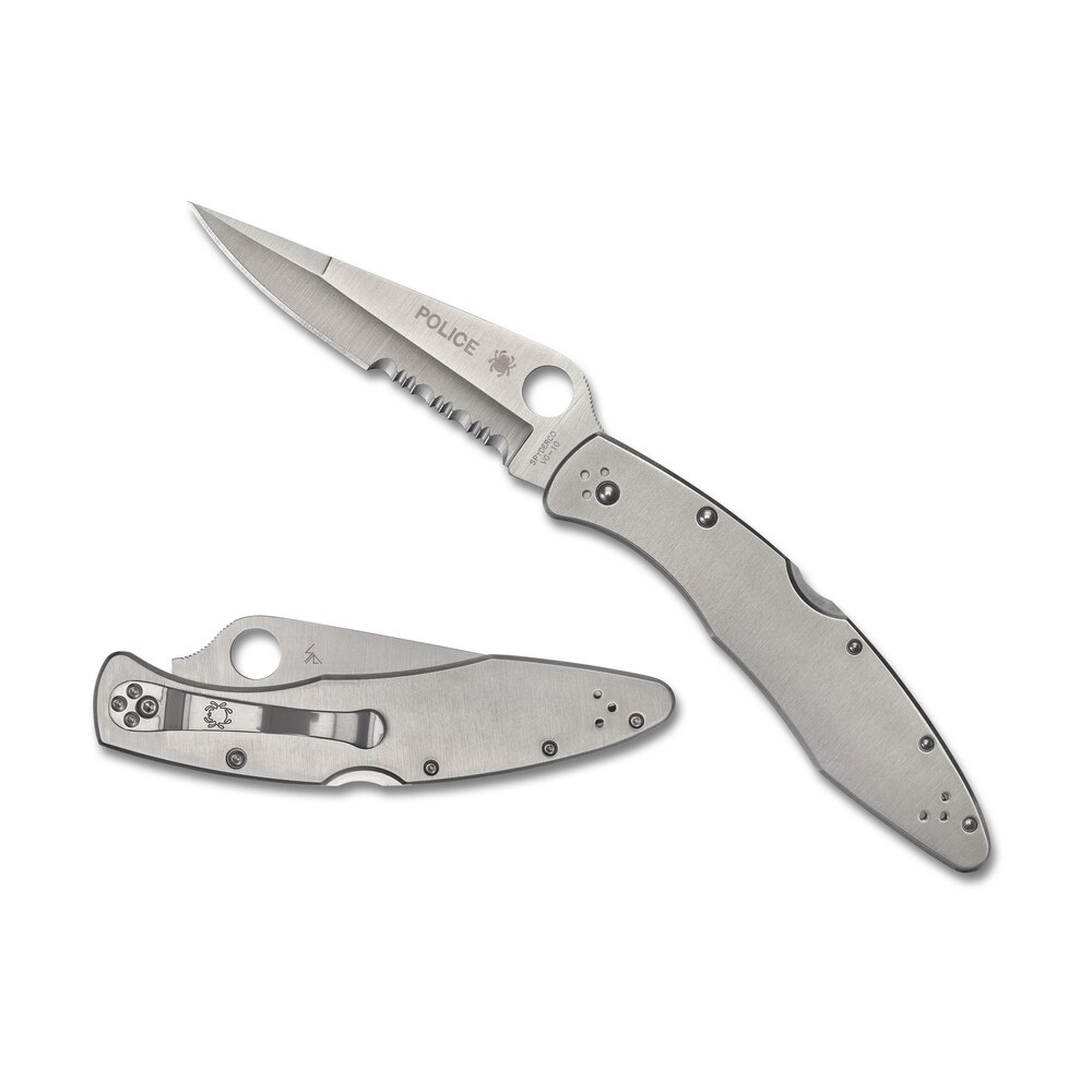 spyderco c07ps police 4.13" folding plain satin vg 10 ss blade/satin stainless steel handle includes pocket clip Spyderco C07PS Police 4.13" Folding Plain Satin VG-10 SS Blade/Satin Stainless Steel Handle Sports South item 158032