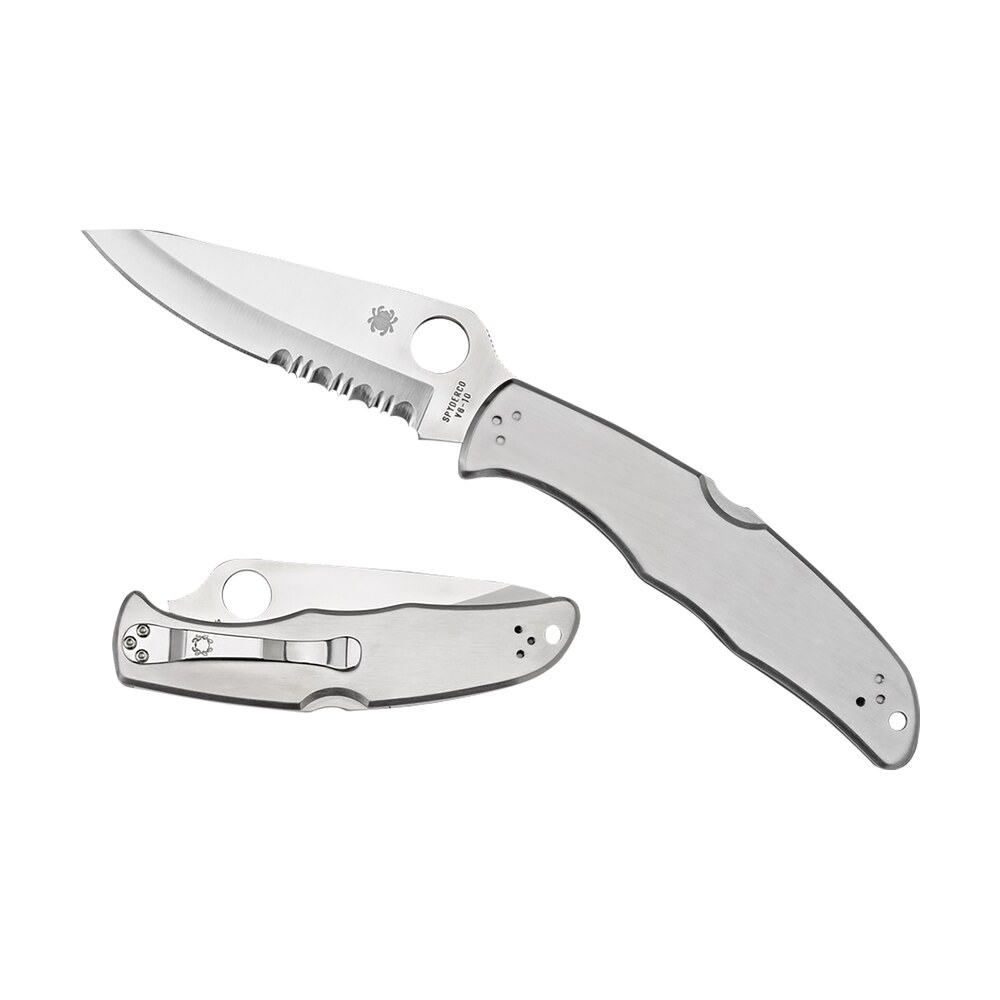 spyderco c10ps endura 4 3.85" folding plain satin vg 10 ss blade/satin stainless steel handle includes pocket clip Spyderco C10PS Endura 4 3.85" Folding Plain Satin VG-10 SS Blade/Satin Stainless Steel Handle Sports South item 158035