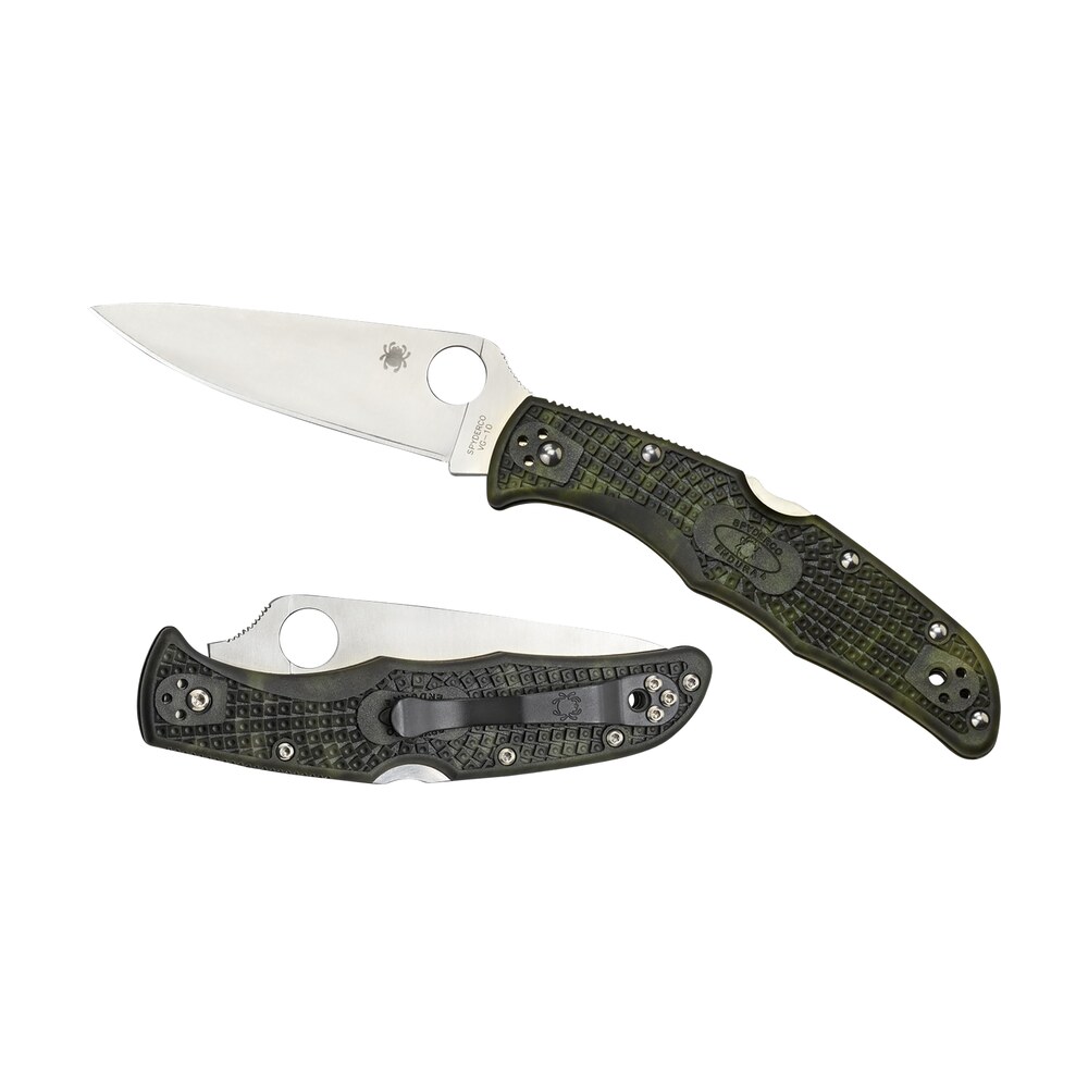 spyderco c10zfpgr endura 4 lightweight 3.80" folding plain satin vg 10 ss blade/zome green bi directional texturing frn handle includes pocket clip Spyderco C10ZFPGR Endura 4 Lightweight 3.80" Folding Plain Satin VG-10 SS Blade/Zome Green Sports South item 158037