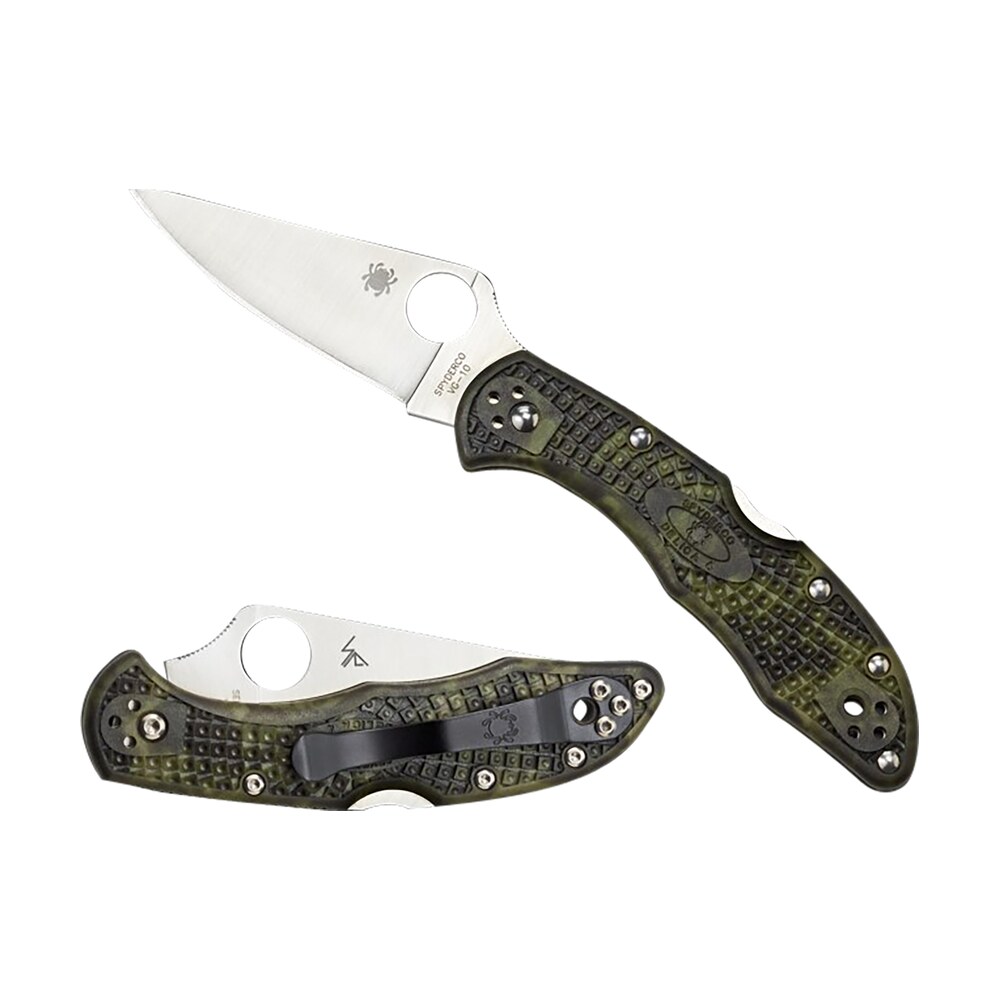 spyderco c11zfpgr delica 4 lightweight 2.90" folding plain satin vg 10 ss blade/zome green bi directional texturing frn handle includes pocket clip Spyderco C11ZFPGR Delica 4 Lightweight 2.90" Folding Plain Satin VG-10 SS Blade/Zome Green Sports South item 158041