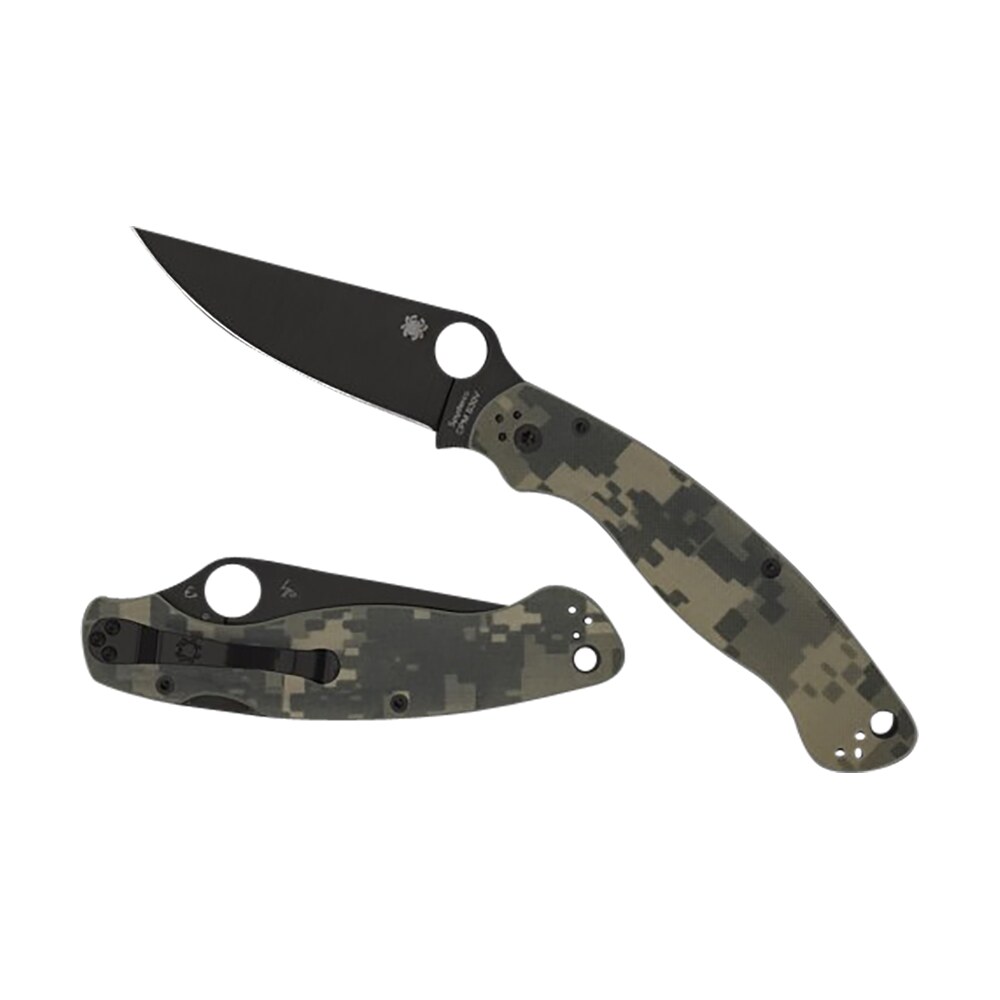 spyderco c36gpcmobk2 military 2 4" folding plain black dlc cpm s30v ss blade/ digital camo g10 handle includes pocket clip Spyderco C36GPCMOBK2 Military 2 4" Folding Plain Black DLC CPM S30V SS Blade/ Digital Camo G10 Sports South item 158050