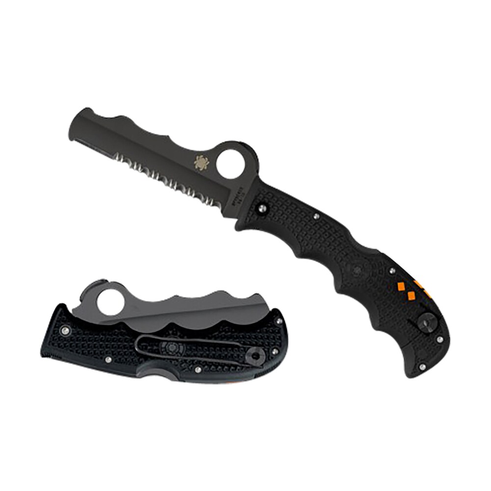 spyderco c79psbbk assist lightweight 3.69" folding part serrated black dlc vg 10 ss blade/black textured frn handle includes glass breaker/pocket clip Spyderco C79PSBBK Assist Lightweight 3.69" Folding Part Serrated Black DLC VG-10 SS Blade/Black Sports South item 158051