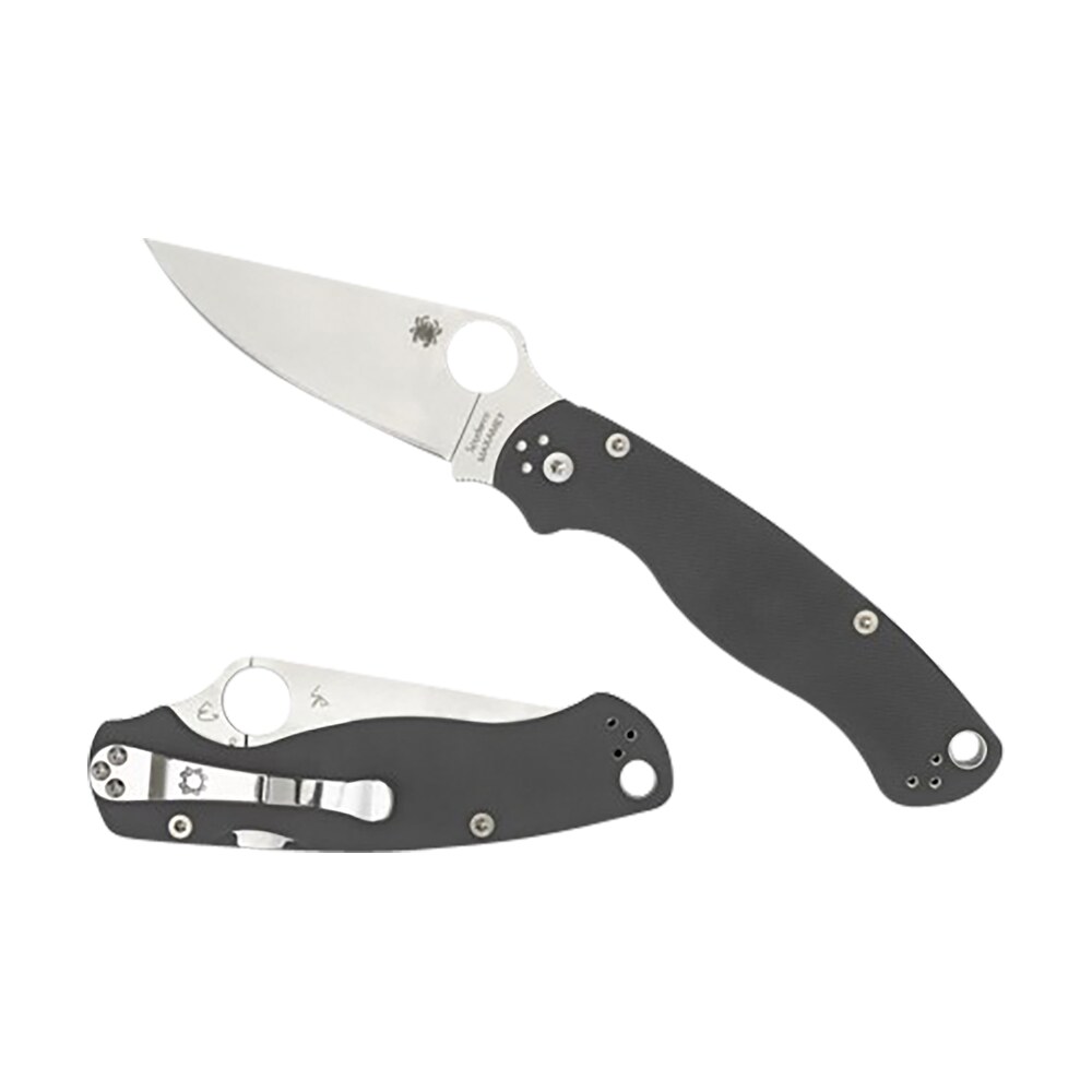 spyderco c81gpdgy2 para military 2 3.47" folding plain satin maxamet steel blade/dark gray textured g10 handle includes pocket clip Spyderco C81GPDGY2 Para Military 2 3.47" Folding Plain Satin Maxamet Steel Blade/Dark Gray Sports South item 158055
