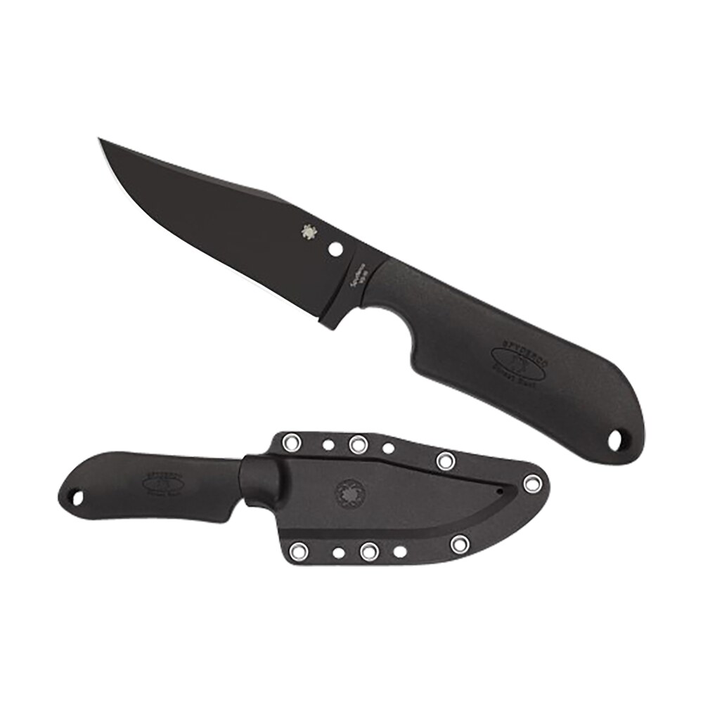 spyderco fb15pbbk street beat 3.51" fixed bowie plain black dlc vg 10 ss blade/black textured frn handle Spyderco FB15PBBK Street Beat 3.51" Fixed Bowie Plain Black DLC VG-10 SS Blade/Black Textured Sports South item 158098