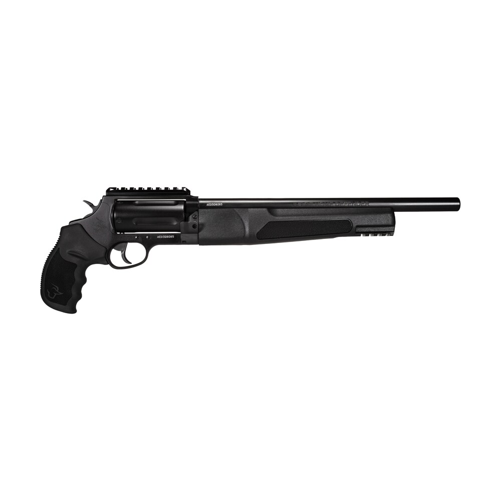 taurus 2jhd441013mag judge home defender medium frame 45 colt (lc)/410 mag 5rd, 13" matte black steel barrel, cylinder & frame w/picatinny rail, black rubber grip, exposed hammer Taurus 2JHD441013MAG Judge Home Defender Medium Frame 45 Colt (LC)/410 Mag 5rd, 13" Matte Black Sports South item 158516