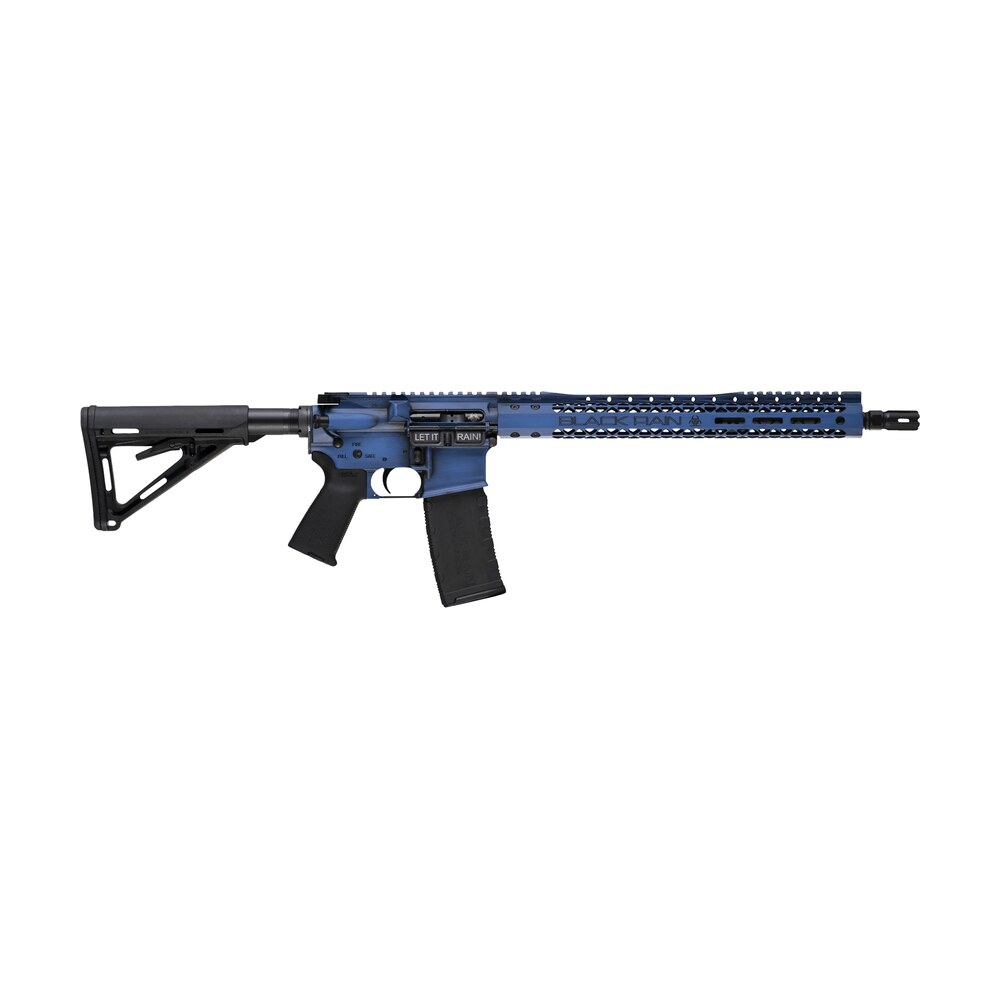 black rain ordnance browtpblb spec 15+ we the people 5.56x45mm nato 30+1 16", blue battleworn with deep engraving, 15" slim m lok, magpul grip/carbine stock, castle flash hider Black Rain Ordnance BROWTPBLB Spec 15+ We The People 5.56x45mm NATO 30+1 16", Blue Battleworn Sports South item 158563