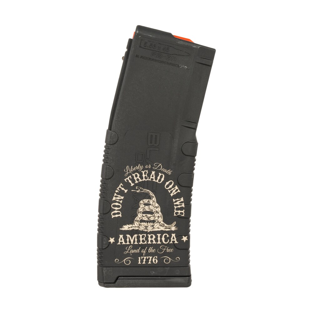 black rain ordnance mag30donttread magazine 30rd 223 rem/5.56 nato don't tread on me engraving fits ar 15 platform Black Rain Ordnance MAG30DONTTREAD Magazine 30rd 223 Rem/5.56 NATO Don't Tread On Me Engraving Sports South item 158742