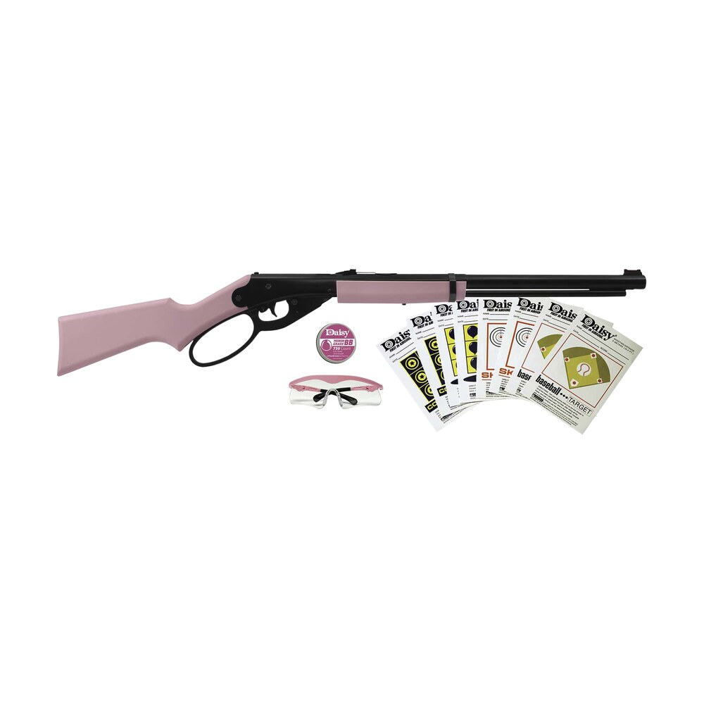 daisy 994999403 carbine fun kit spring piston, 177 bb 350 fps, black rec, pink synthetic furniture, includes glasses/350rd ammo/target Daisy 994999403 Carbine Fun Kit Spring Piston, 177 BB 350 fps, Black Rec, Pink Synthetic Sports South item 158760