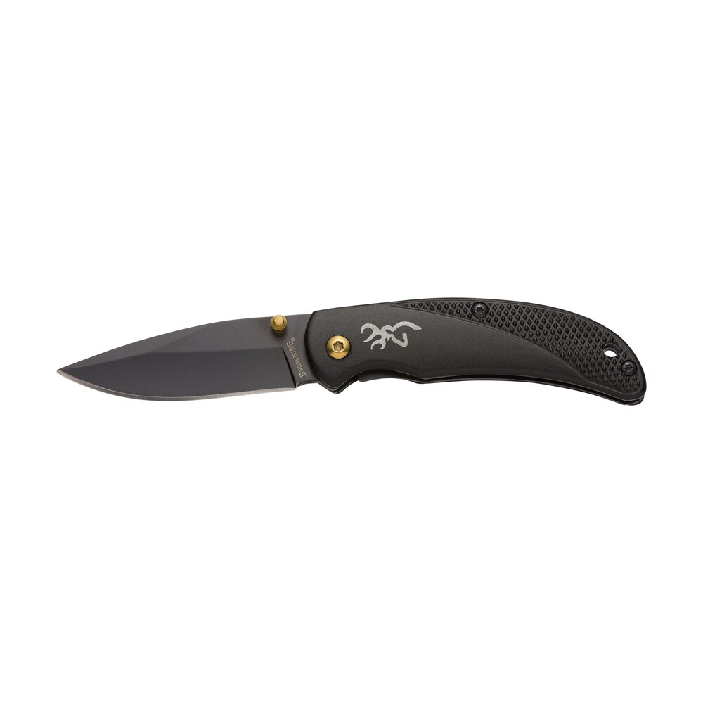 browning 3220340 prism 3 edc folding 2.38" plain black oxide 7cr17mov ss blade, black w/brass accents & logo anodized aluminum handle, includes pocket clip Browning 3220340 Prism 3 EDC Folding 2.38" Plain Black Oxide 7Cr17MoV SS Blade, Black Sports South item 158809