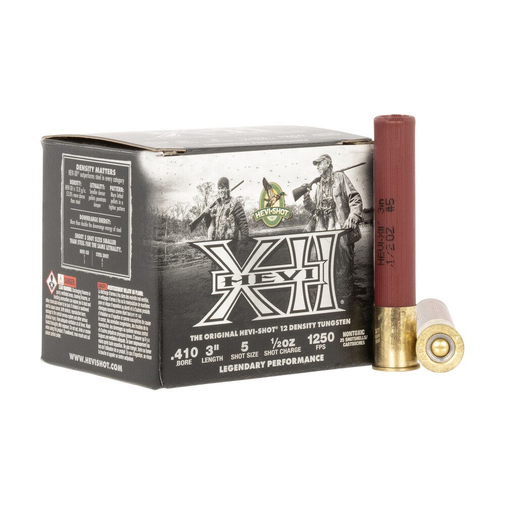 hevi shot hs54105 hevi xii 410gauge 3" 1/2oz tungsten 5shot 25 per box/5 case HEVI-Shot HS54105 HEVI-XII 410Gauge 3" 1/2oz Tungsten 5Shot 25 Per Box/5 Case Sports South item 158934