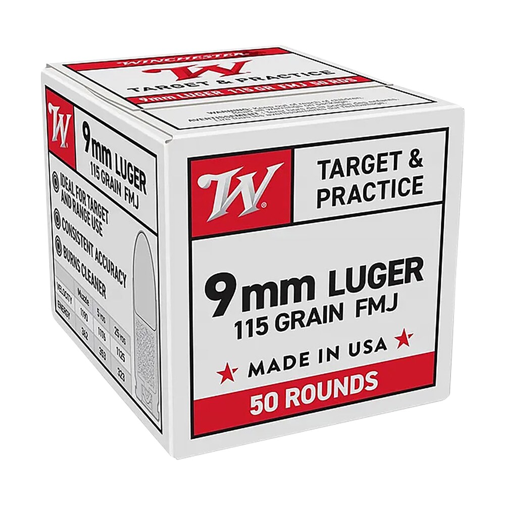 winchester ammo w9mm50 9mmluger 115gr full metal jacket 50 per box/20 case Winchester Ammo W9MM50 9mmLuger 115gr Full Metal Jacket 50 Per Box/20 Case Sports South item 159115